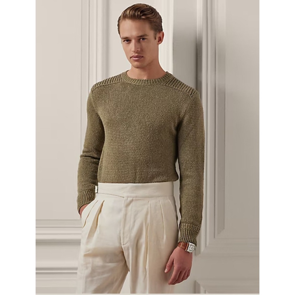 Ralph Lauren Purple Label Textured Crew Sweater 2XL Green Silk Linen NWT $995